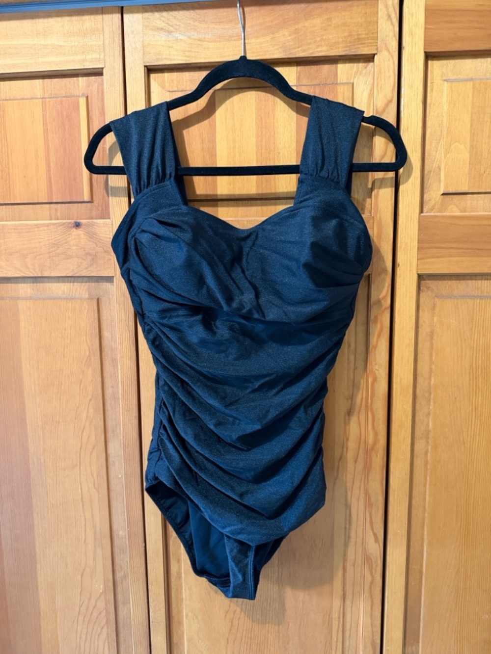Albion Shiny Off Shoulder One Piece Black Ruched Swimsuit - Picture 2 of 5